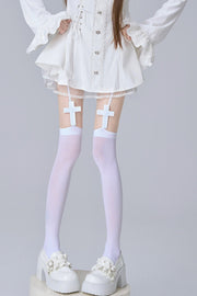 White cross stockings in a layered outfit