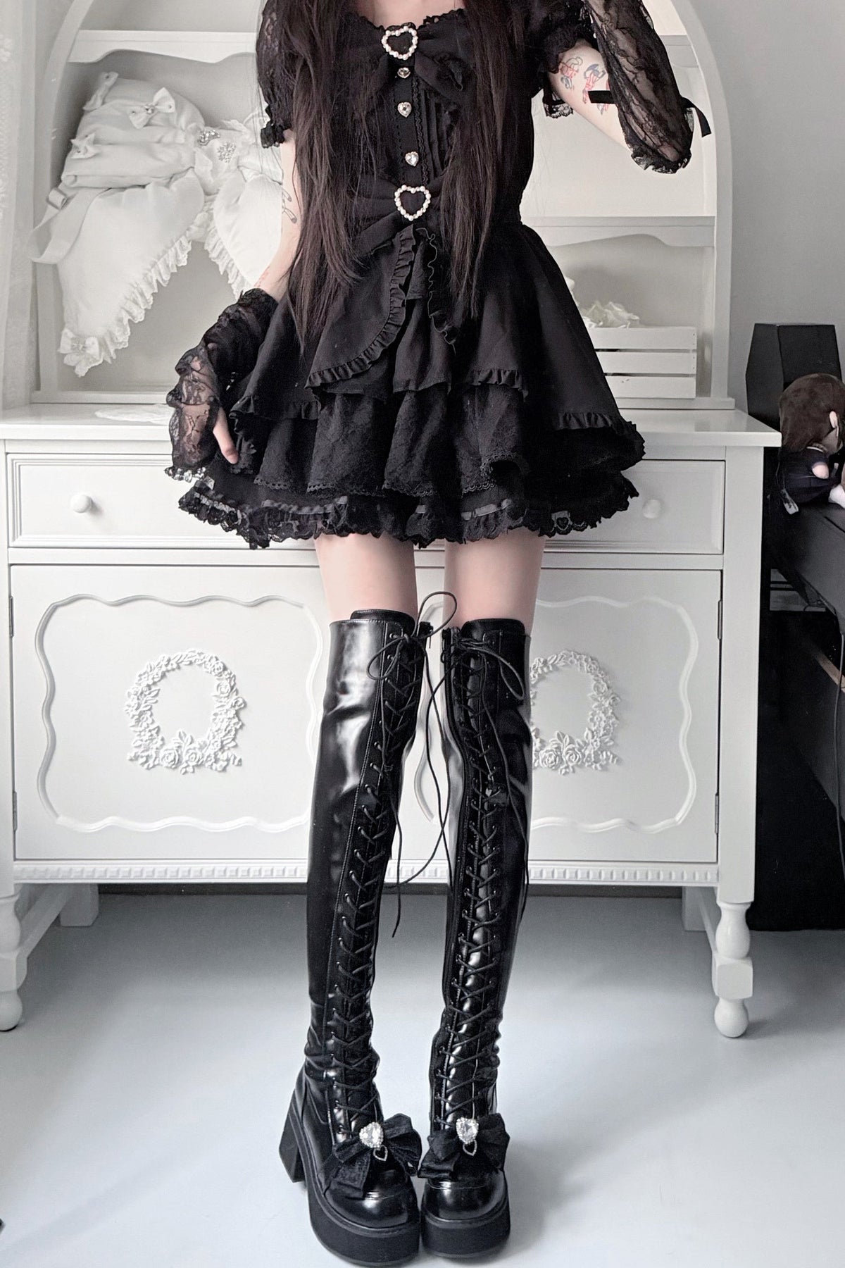 Cross-Studded Platform Over-The-Knee Boots