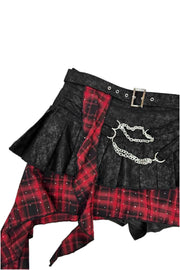 Red tartan skirt front laid flat