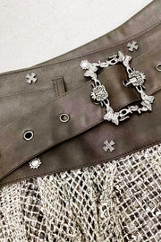 Ornate waist buckle and eyelet detail
