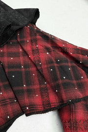 Red tartan panel and small decorative accents