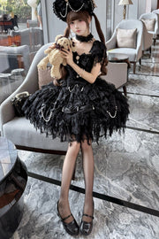 Full-length black Lolita jumper dress styling