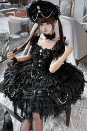Black JSK front with ruffled straps