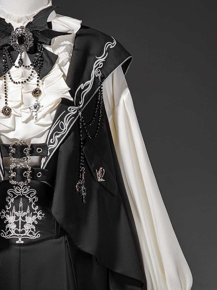 Waist Ouji Overall Black Waistcoat Bunny + Shorts Split-Tail High Lolita Hooded Ear Shirt