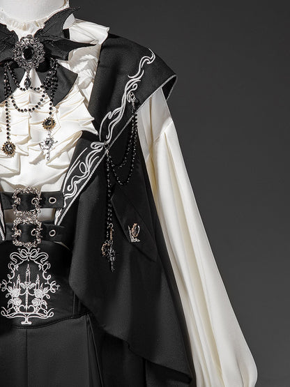 Black Bunny Ear Hooded Outfit Set with Waistcoat & Shorts - Xiong Dou Jiang