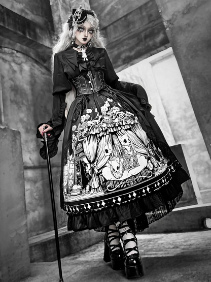 Black Pointed Shirt Flat Lolita Gothic Collar Long Available Sizes Plus Sleeves Layered