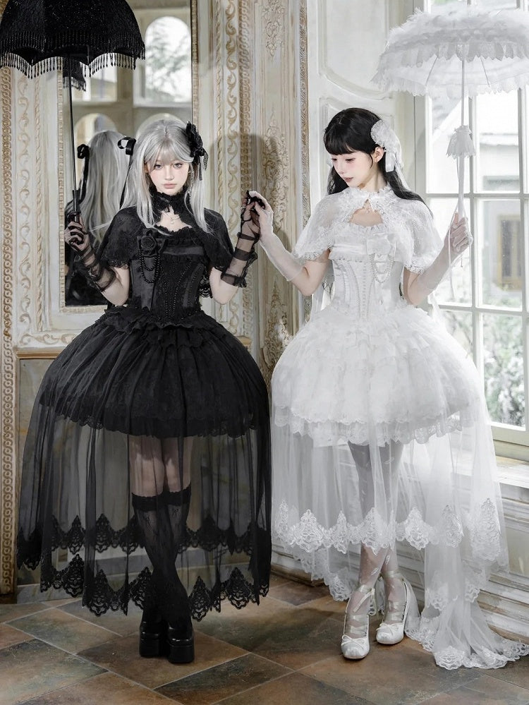 Snow Theme White Loli Dress Set with Cape and Overlay - Airfreeing
