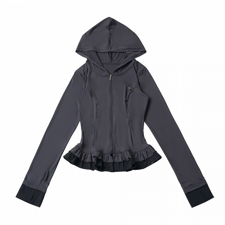 Dark Gray Waist Cinching Sun Protection Hooded Jacket - PINK SAVIOR