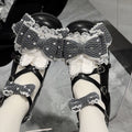 Mary – Herzförmige schwarze Zehenpartie mit runden Jane-Hasenohrschnallen und Polka-Schuhen mit Schleifen und niedrigem/mittlerem Absatz