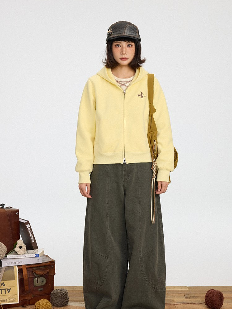 Zipper Placket Yellow Hoodie Kawaii Double-Pull