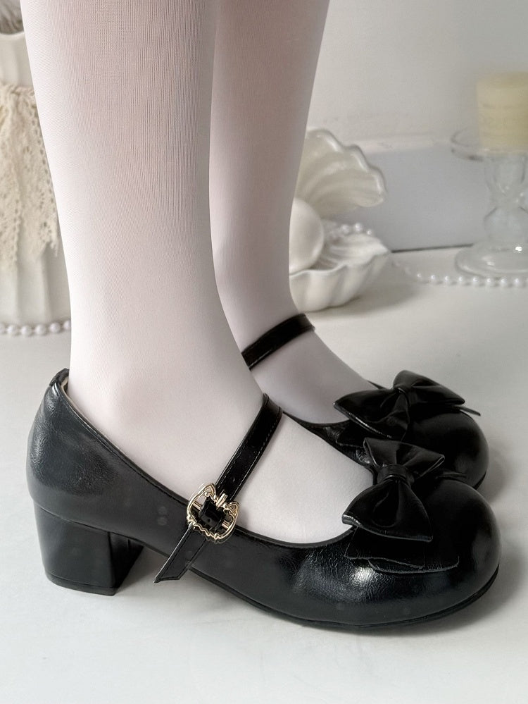 Janes avec nœud et accents en PU noir Mary Jane douce