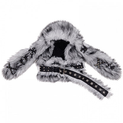 Gray Bunny Ear Fluffy Hat