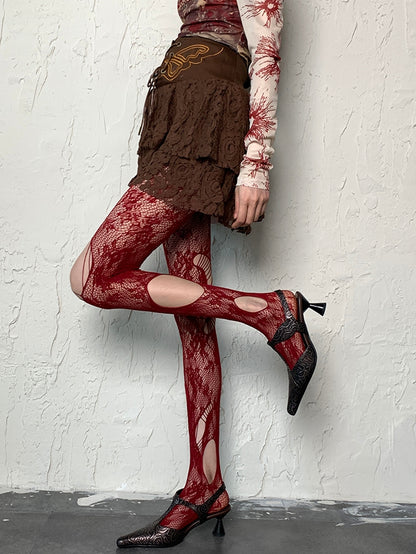 Y2K Color Options Hollow-out Design Cut-out 4 Details Tights