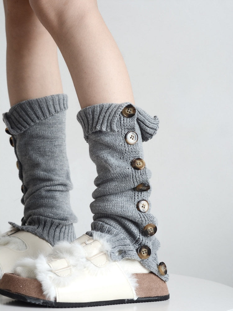 Knitted Split 6 Colors Warmers Leg Design Button