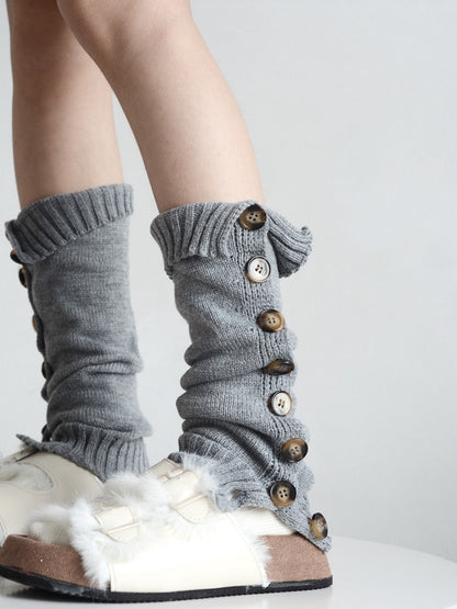 Knitted Split 6 Colors Warmers Leg Design Button