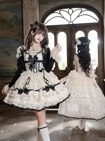 Pearl Lace Short JSK Set with Cardigan and Bow Clip - Mademoiselle Pearl