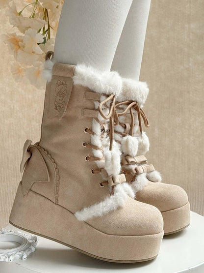 Fleece Lining Lolita Platform Sweet Brown Boots with 4cm Cozy