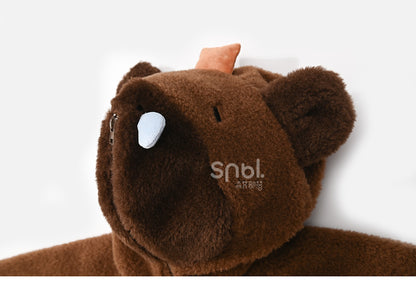 茶色のかわいいカピバラのフード付きジップ開閉フリースフード付きケープ