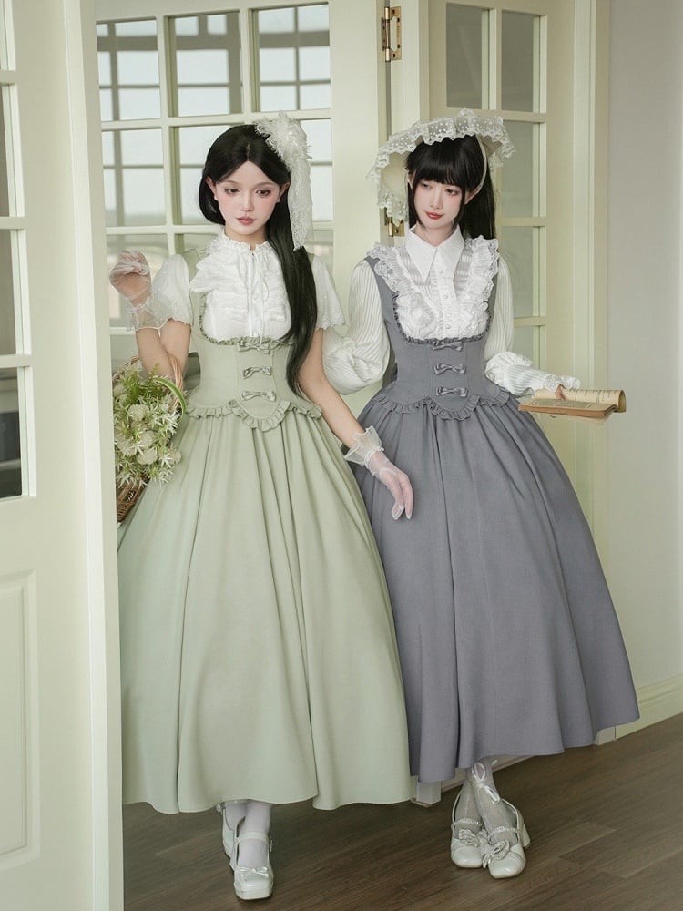 Ruffle Bust Elegant Jumper Lolita Edge Gray Scalloped Classic Under Trimming Skirt Dress