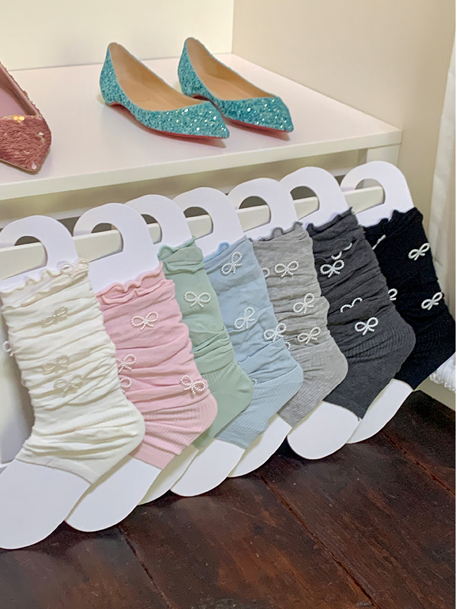 Pink/White/Green/Blue/Light Bowknots Leg Grey/Dark Ballet Warmers Style Grey/Black Beaded