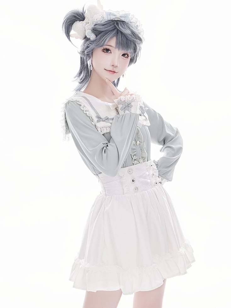 Integrated Design Waist Waistband with White Corset High Jirai Front - Kei Built-in Skirt