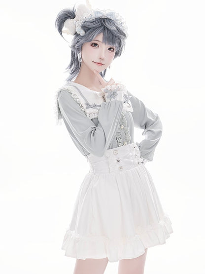 Integrated Design Waist Waistband with White Corset High Jirai Front - Kei Built-in Skirt