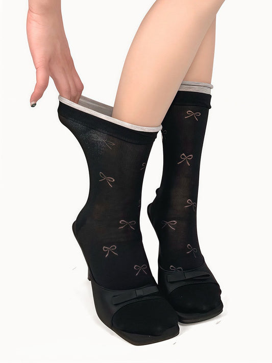 Printed Bowknot Accents Colors 4 Cotton Socks with