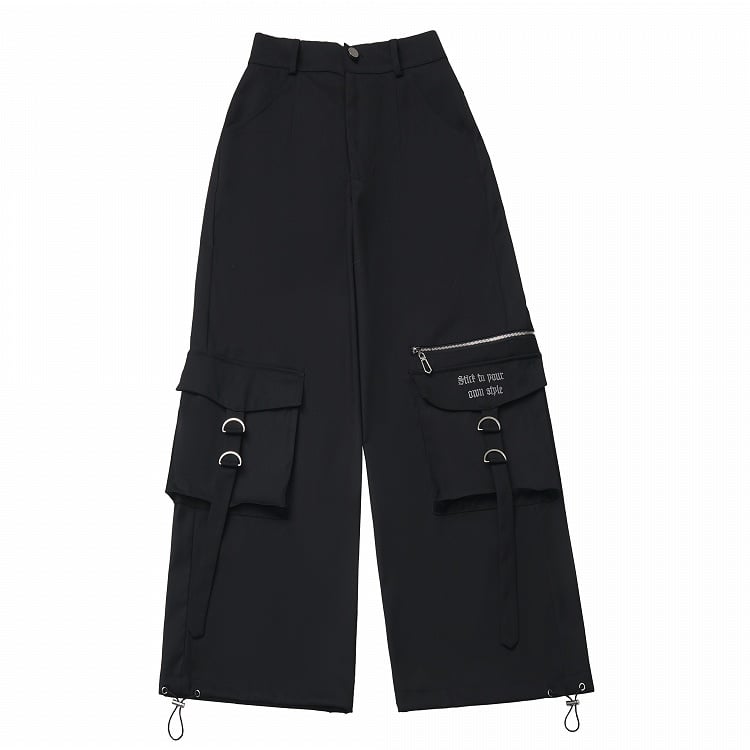 with Utility Straight-Leg Cargo Black Pants Techwear Straps