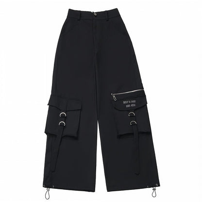 with Utility Straight-Leg Cargo Black Pants Techwear Straps