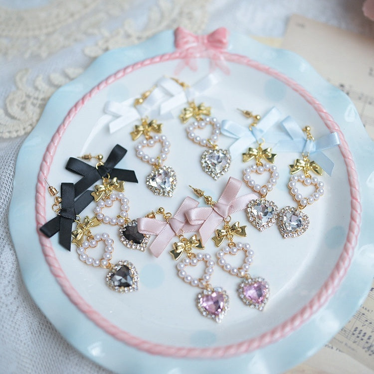 Jirai Rhinestone 4 Earrings Kei Bow Colors