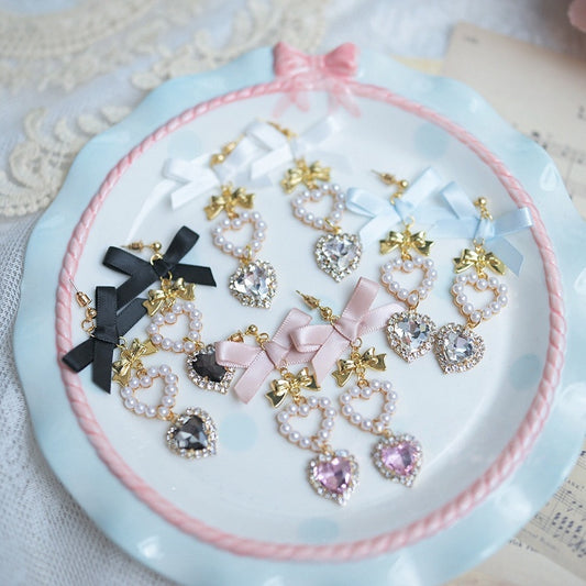 Jirai Rhinestone 4 Earrings Kei Bow Colors