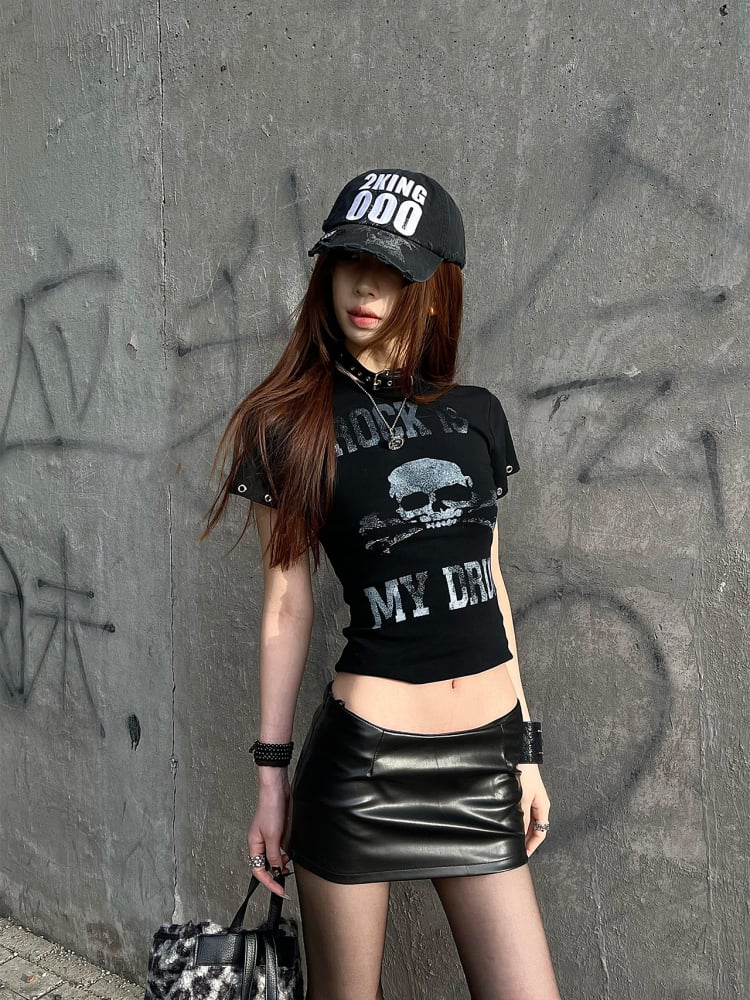 Y2k Skeleton T-shirt Print with Graphic Black