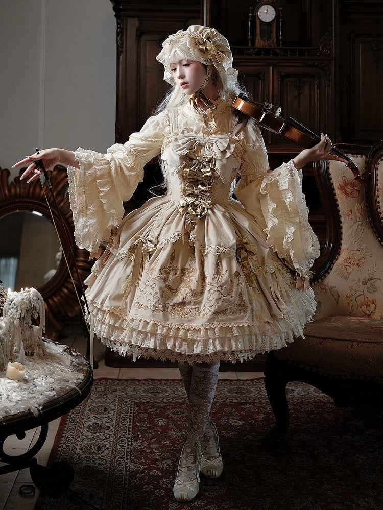/ Bows Lolita Embroidery JSK Cream Decoration Velvet Dress Candle