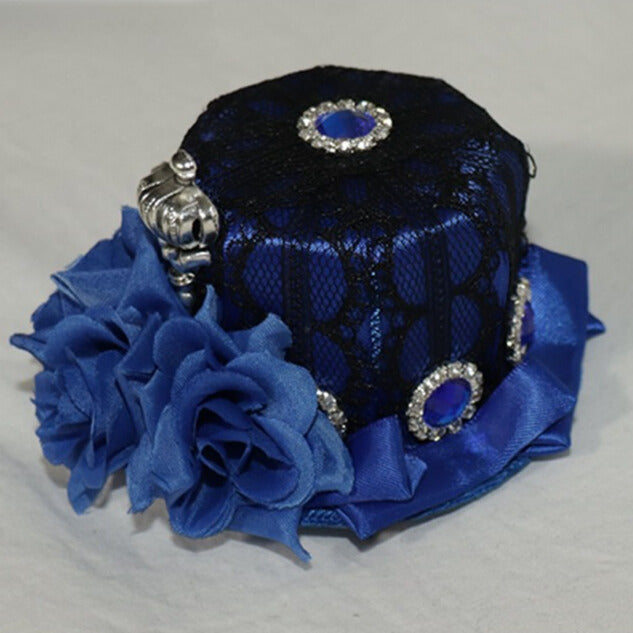 青/赤の帽子の装飾とラインストーンの王冠レースのミニデザインの花柄