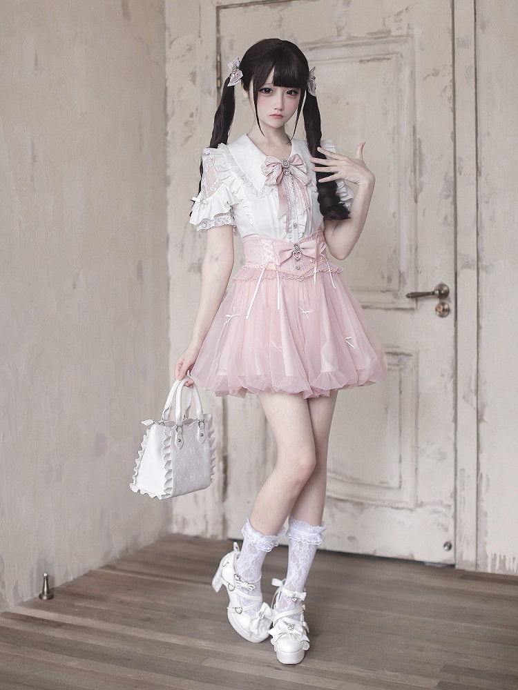 Pink Bubble Skirt with Detachable Rhinestone Bow - Ekomi