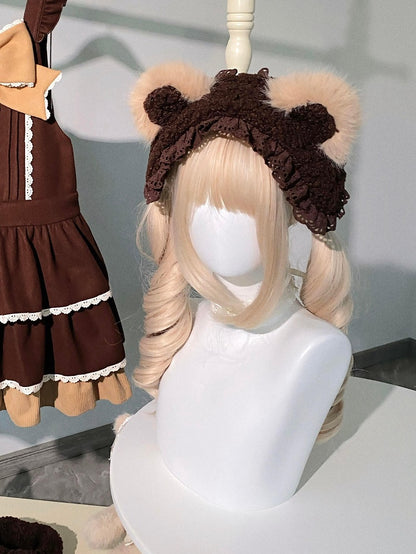 Fleece Coffee Bunny/Black Bear/White Ear Hairband Cat