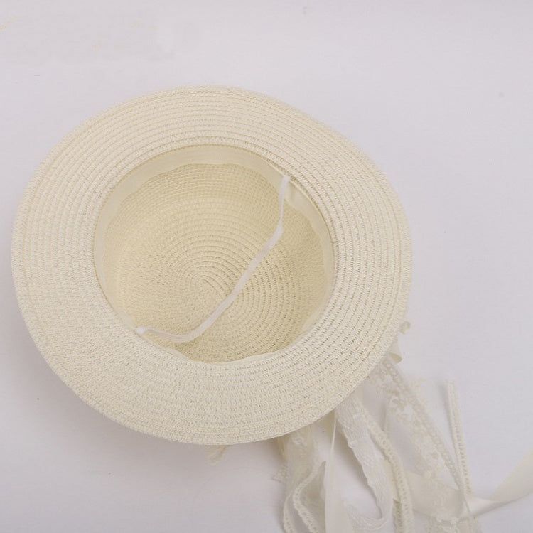 Beige Bowknot Details Straw Lace Lolita Sweet Hat