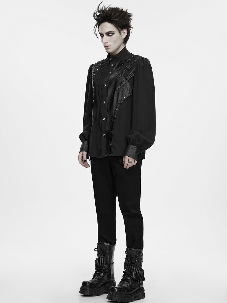Asymmetrical Black Men's Punk Shirt - Punk Rave