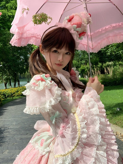 Pink Lace Trim Peter Pan Collar Bell Sleeve Lolita Blouse - Ball Lolita