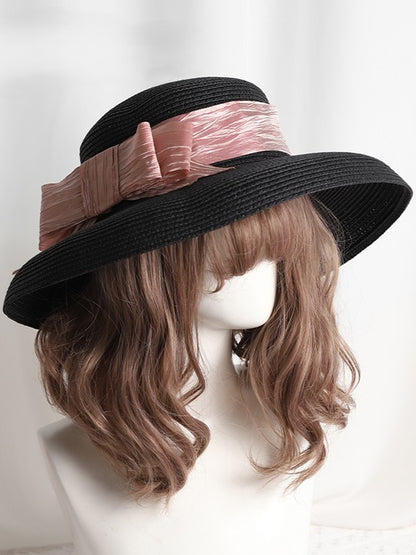 Wide-brim Satin Ribbon Options Hepburn-style 11 Lolita Color Straw Hat