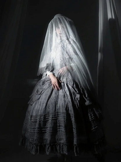 Lolita Spitze Floral Bestickte Trim Schwarz/Grau/Braun Schleier mit