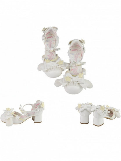 White Kawaii Plush Dog Ears Mid Heel Shoes - Sheep Puff