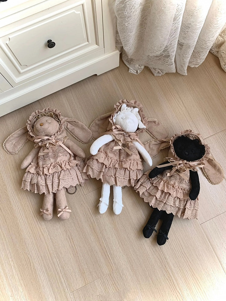 Braunes Kleid mit Rosette und Schleife + Mütze mit Hasenohren