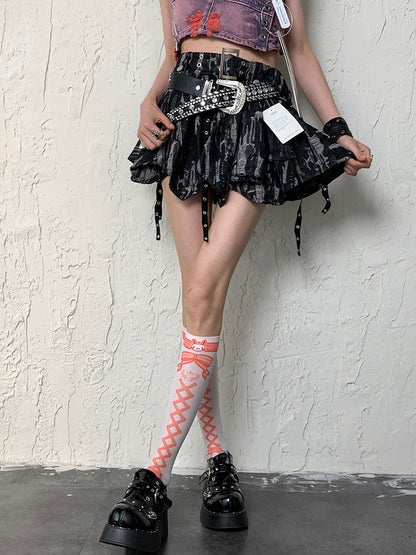 Stockings WhiteOrange Banded Bunny Y2K Underknee Print Crisscorss And Bowknot