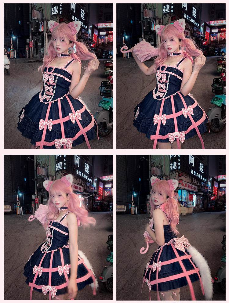 Pink Bowknot Plush Kitty Ears Hairclips