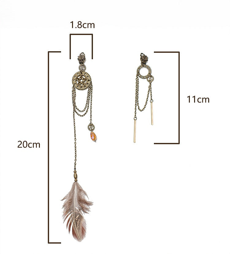 Feather Charms Ear Gear Design Steampunk Clips
