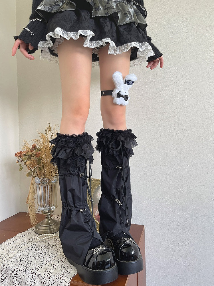 Leg with Design Trim White/Black Warmers Drawstring Lace