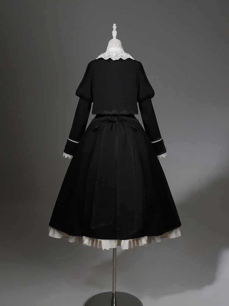 Jabot Top Black + Overall Juliette Shirt High Skirt Elegant Cropped Waist Sleeves Collar Lolita