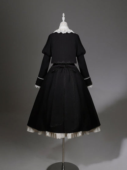 Jabot Top Black + Overall Juliette Shirt High Skirt Elegant Cropped Waist Sleeves Collar Lolita
