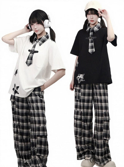Black & White Plaid Ruffle Pants - PINK SAVIOR